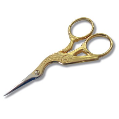 Embroidery Scissors: Gold-Plated: Stork Style: 9cm or 3.5in