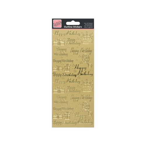 Docraft Anita's Happy Birthday Outline Stickers - Gold