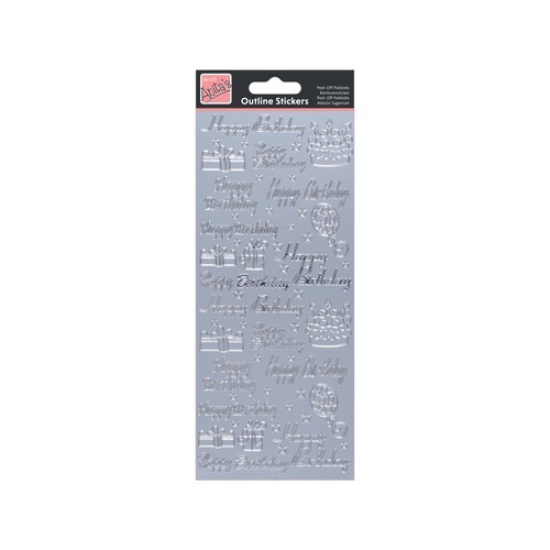 Docraft Anita's Happy Birthday Outline Stickers - Silver