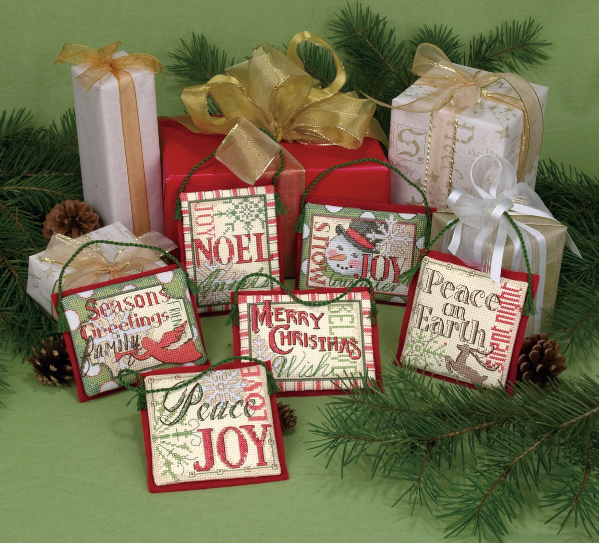 Counted Cross Stitch Kit: Ornament: Christmas Sayings: Set of 6