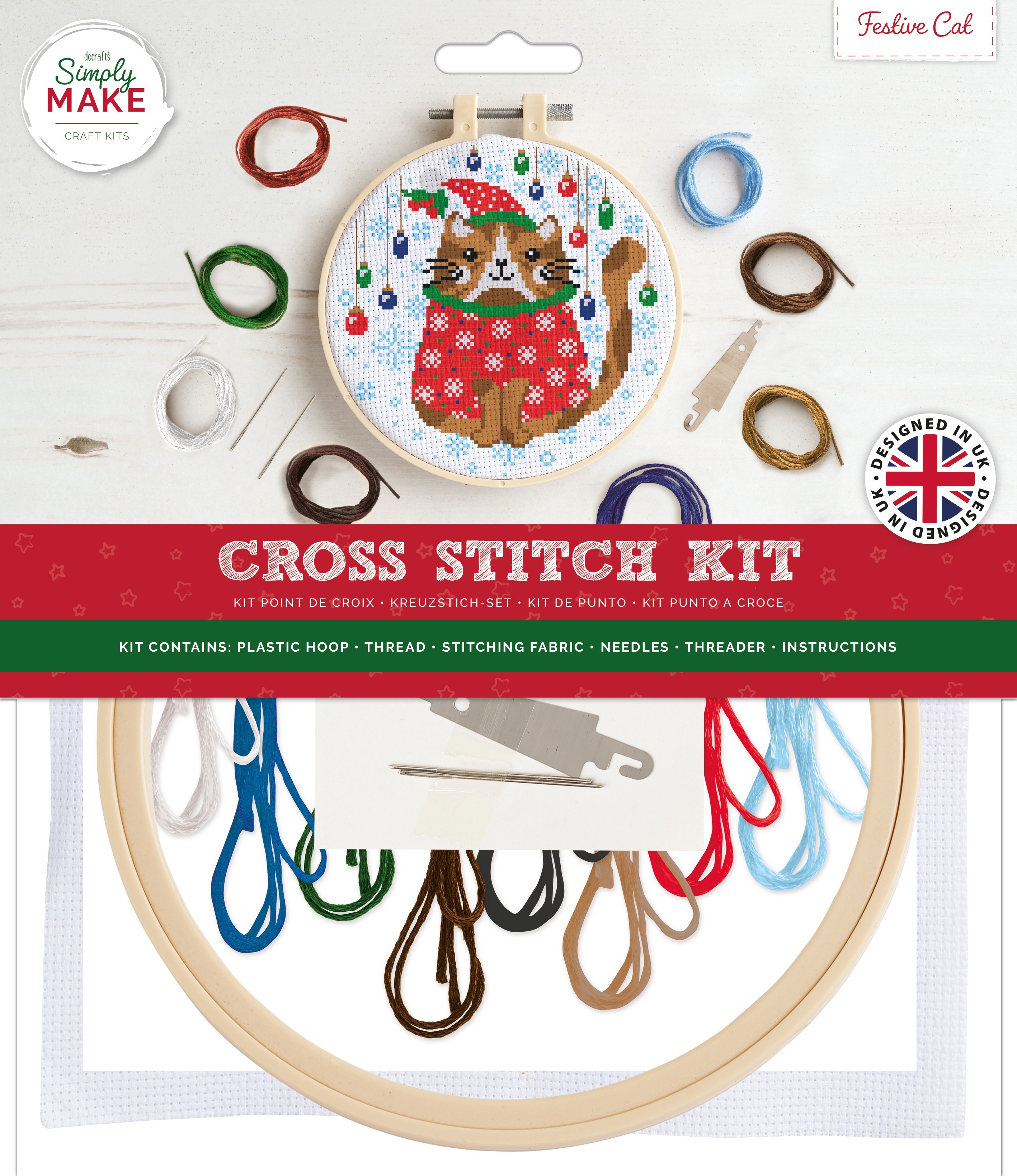  Simply Make Large Cross Stitch Kit - Festive Cat