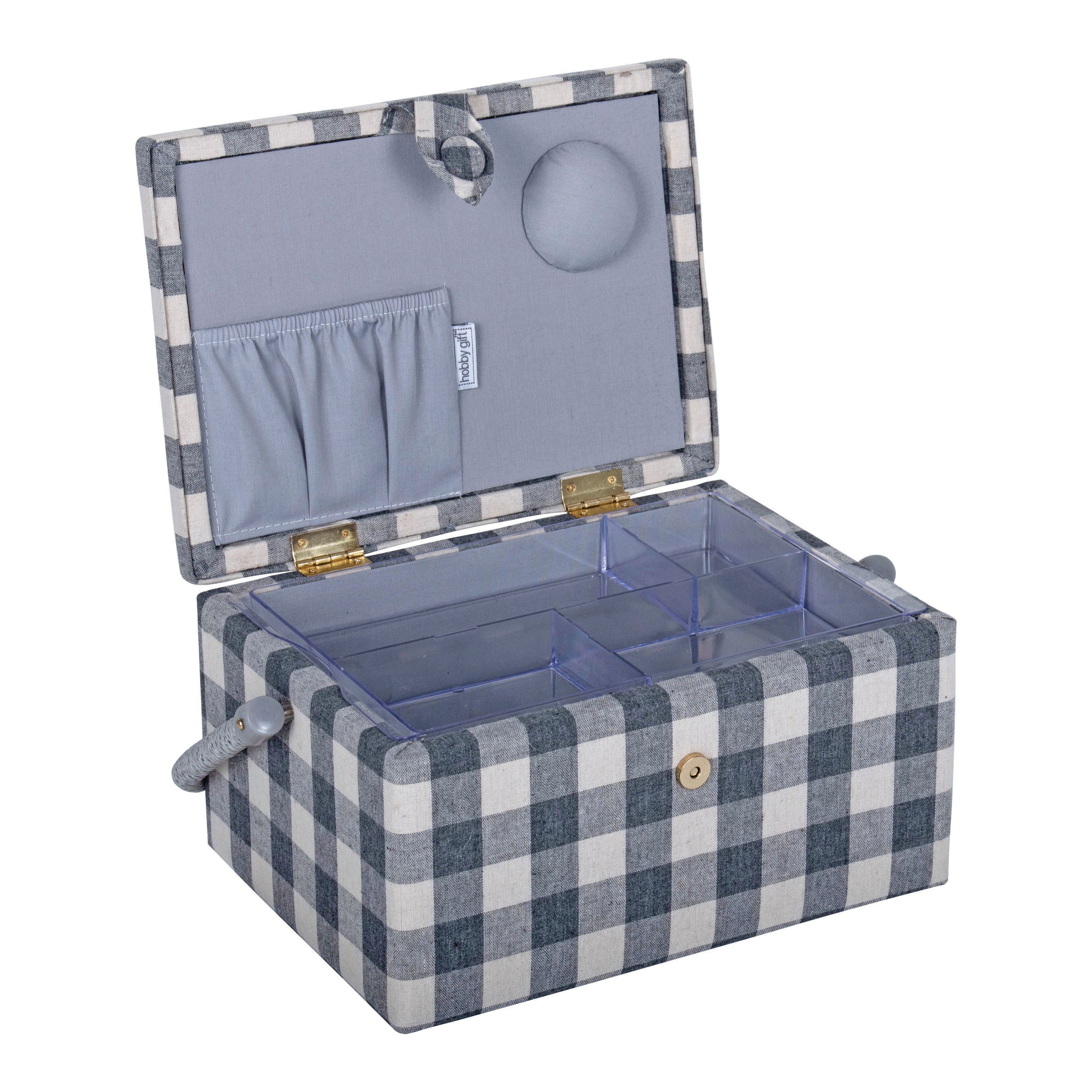 Sewing Boxes - Grey Gingham Bees