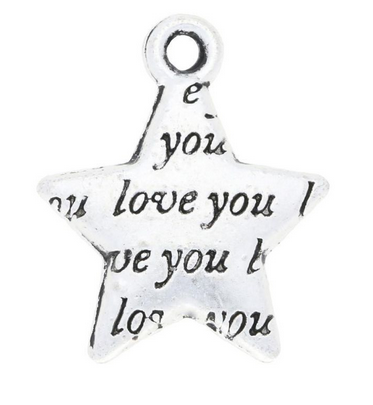 Love You Silver star charm - Pack of 3