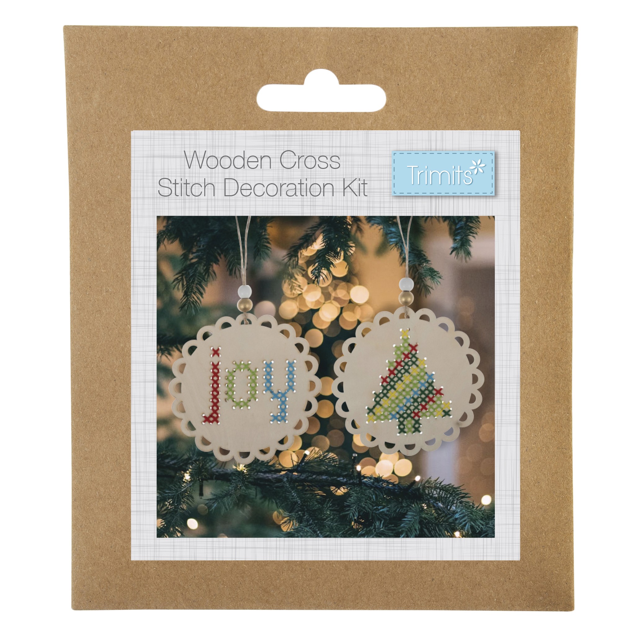 Cross Stitch: Pre-punched Wooden Shape: Joy & Tree