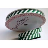 BTB130 - 9mm Green & White Stripes Grosgrain Ribbon