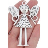 Large Fairy Girl Silver Tone Charm