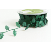 EX45 - Green Cut-Out Holly Shapes Ribbon