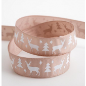 Stag Christmas Grosgrain Taupe 16mm